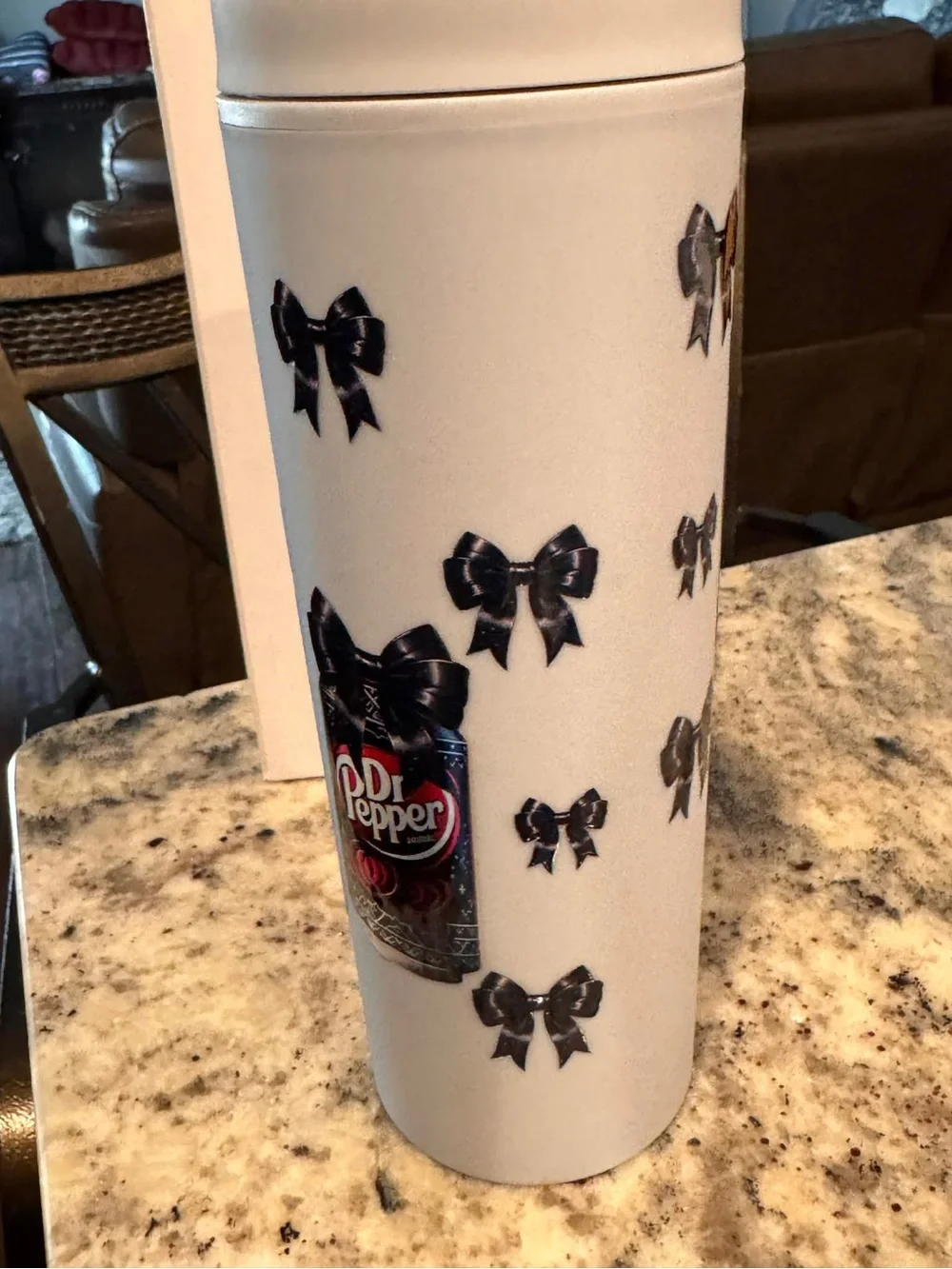 Dr pepper gray Tumbler with Black Bow Design NEW IN BOX